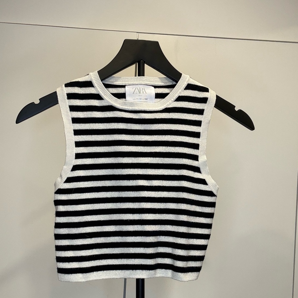 Zara Black and White Striped Knit Tank Top